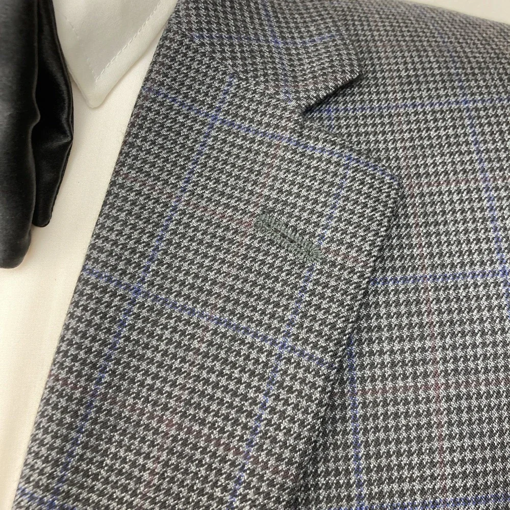 JOS A BANK Mens Blazer Sport Coat Jacket 44L Grey 100 Wool Traditional Fit